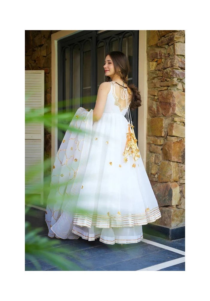 Malishka Export White Faux Georgette Anarkali Salwar Suit for Women - Image 5